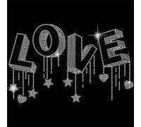 SUPERDANT 3D LOVE Hotfix Strass Bügeln Auf Strasssteine Transfer T Shirt Kristall Bügel Designs Liebe Sterne Herzen Bügeln Auf Strassstein Transfer Bling Aufkleber Für Frauen kleidung Tragetasche DIY