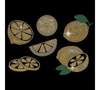 SUPERDANT 6 Stück Zitronen Strass Hotfix Zum Aufbügeln Zitronenscheibe Bügelbild Strass Zum Aufbügeln Stras Hotfix Transfer Patch Für Kleidung T Shirt DIY Kunsthandwerk 21x29.7cm