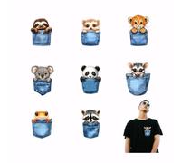 SUPERDANT 9 Stile Taschentiere Aufkleber für Wärmeübertragung Panda Leopard Giraffe Bügelbilder Wärmeübertragung Aufkleber Kleidung Bügelbilder Für T Shirts Segeltuchtaschen Jacken