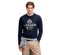 Rundhalspullover SUPERDRY "APPLIQUE GRAPHIC JUMPER", Herren, Gr. M, blau (eclipse navy, sanftes weiß), Strick, Obermaterial: 100% Baumwolle, bedruckt, slim fit normal, Rundhals, Bündchen, Pullover Run