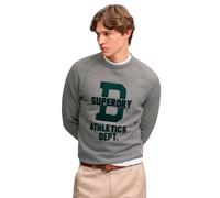 Sweatshirt SUPERDRY "ATH FELT APPLIQUE RELAXED CREW", Herren, Gr. M, schwarz vintage grau marl, angeraute Sweatware, Obermaterial: 60% Baumwolle, 40% Polyester, bedruckt, meliert, relaxed fit normal,