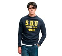 Sweatshirt SUPERDRY "ATH FELT APPLIQUE RELAXED CREW", Herren, Gr. L, blau (eclipse navy), angeraute Sweatware, Obermaterial: 80% Baumwolle, 20% Polyester, bedruckt, meliert, relaxed fit normal, Rundha