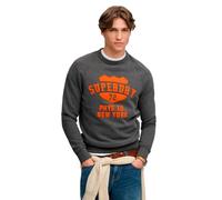 Sweatshirt SUPERDRY "ATH FELT APPLIQUE RELAXED CREW", Herren, Gr. XXL, light charcoal marl, angeraute Sweatware, Obermaterial: 60% Baumwolle, 40% Polyester, bedruckt, meliert, relaxed fit normal, Rund