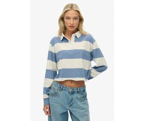 Superdry - Athletic Essentials Gestreiftes Rugby-Oberteil in Cropped-Länge Meeresblau/Ecru-Streifen - Gr. - 10