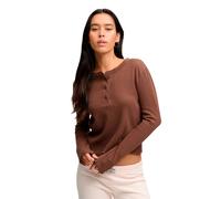 Langarmshirt SUPERDRY "ATH ESS WAFFLE BUTTON LS TOP", Damen, Gr. M, chestnut braun marl, Single Jersey, Obermaterial: 58% Baumwolle, 38% Polyester, 4% sonstige Fasern, meliert, skinny fit normal, Rund