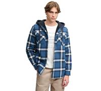 Langarmhemd SUPERDRY "BORG LINED HOODED OVERSHIRT", Herren, Gr. L, N-Gr, blau (worker check ink blau), Web, Obermaterial: 80% Baumwolle, 20% Polyester, kariert, relaxed fit normal, ohne Ausschnitt, He