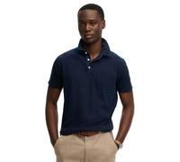 Poloshirt SUPERDRY "CLASSIC COTTON LINEN POLO", Damen, Gr. XXL, hampton navy, Single Jersey, Obermaterial: 80% Baumwolle, 20% Leinen, unifarben, slim fit normal, Rundhals, Shirts, aus tollem Baumwoll-