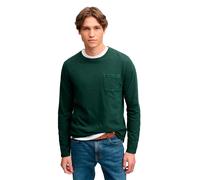 Langarmshirt SUPERDRY "COTTON LINEN L/S POCKET TOP", Herren, Gr. M, grün (mountain view), Single Jersey, Obermaterial: 80% Baumwolle, 20% Leinen, unifarben, relaxed fit normal, Rundhals, Shirts Langar