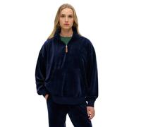 Sweatshirt SUPERDRY "COUNTRY CLUB VELOUR 1/4 ZIP", Damen, Gr. M, blauberry navy, Nicki;Sweatware, Obermaterial: 95% Polyester, 5% Elasthan, unifarben, relaxed fit hüftbedeckend, Rundhals, Rippbündchen