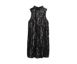 Superdry Damen Ärmelloses A-Linien-Minikleid mit Pailletten Schwarze Pailletten 38