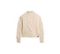 Superdry Damen Aran Cable Knit Polo Jumper Pullover, Naturfarben, 34