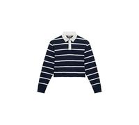 Superdry Damen Athletic Essentials Gestreiftes Rugby-Oberteil in Cropped-Länge Sattes Marineblau/Ecru-Streifen 38