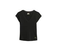 Superdry Damen Athletic Essentials Oberteil mit Spitzenbesatz und V-Ausschnitt Schwarz 38-40