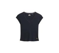 Superdry Damen Athletic Essentials T-Shirt mit Spitzenbesatz und V-Ausschnitt Finster Marineblau 36
