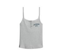 Superdry Damen Athletic Essentials Trägertop mit Stickerei und Knopfleiste Grau Meliert 38