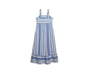 Superdry Damen Auffallendes gestuftes Maxikleid Ecru Blau Emb 34