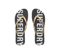 Superdry Damen Badesandalen - CODE ESSENTIAL, Zehentrenner, Logo, Einfarbig Schwarz/Gold S