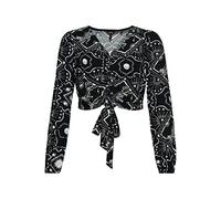 Superdry Damen Bindesaum-Oberteil im Vintage-Look Schwarzer Tiger-Print 36