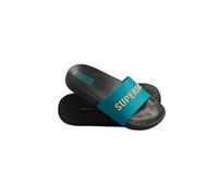 Superdry Damen Code Logo Vegan Pool Slide Flipflop, Mehrfarbig (Black Deep Lake Turq Metallic Gold), Small