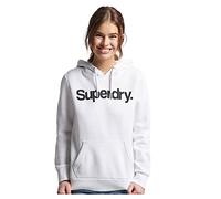 Superdry Damen Core Logo Hoodie, lockere Passform, Kapuze mit Kordelzug, Weiß glänzend, 34
