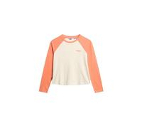 Superdry Damen Essential Baseballoberteil mit Langen Ärmeln und Logo Fusionskorallrot/Hellbeige Meliert 40