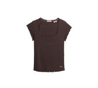 Superdry Damen Essential Kurzarm-T-Shirt mit eckigem Ausschnitt Dunkelbraun 38