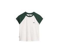 Superdry Damen Essential Raglan-T-Shirt aus Bio-Baumwolle mit Logo Emaille Grün/Wollweiß 44