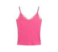 Superdry Damen Geripptes Essential Trägertop mit Spitze aus Bio-Baumwolle Sweet Fuchsia Pink S/M