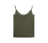 Superdry Damen Geripptes Essential Trägertop mit Spitze aus Bio-Baumwolle Blassolivgrün Meliert M/L