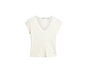 Superdry Damen Essential T-Shirt aus Bio-Baumwolle mit V-Ausschnitt Wollweiß 14-16