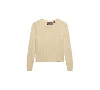 Strickpullover SUPERDRY "ESSENTIALS SLIM CABLE JUMPER", Damen, Gr. M, ecru, Strick, Obermaterial: 100% Polyacryl, unifarben, relaxed fit normal, Rundhals, Rippbündchen, Pullover Strickpullover (823583