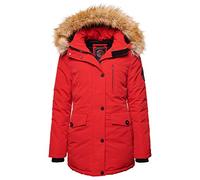 Superdry Damen Everest Parka mit Kapuze und Kunstfellbesatz Hohes Risiko Rot 36
