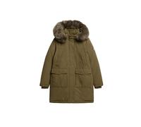 Superdry Damen Jacke Everest Faux Fur – lockere Passform – Dunkel Olivgrün XS