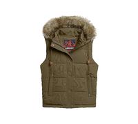 Superdry Damen Everest Steppweste mit Kunstfellbesatz Militär Olivgrün 42