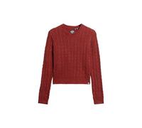 Superdry Damen Figurbetonter Rundhalspullover mit Zopfmuster Weinrot 36