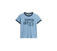 Superdry Damen Figurbetontes Athletic Essentials Ringer-T-Shirt Gezeiten Blau Strukturiert 38