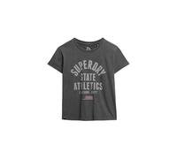 Superdry T-Shirt Ath Graphic Fitted figurbetont kurzarm mit Grafik Damen Anthrazit Gr. 40