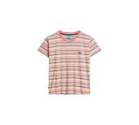 Superdry Damen Figurbetontes Essential T-Shirt mit Logo und Streifen Abendrot Koralle Gestreift 38