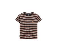 Superdry Damen Figurbetontes Essential T-Shirt mit Logo und Streifen Bison Schwarz Gestreift 38