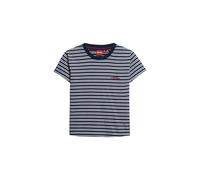 Superdry Damen Figurbetontes Essential T-Shirt mit Logo und Streifen Kräftiges Marineblau Gestreift 42