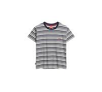 Superdry Damen Figurbetontes Essential T-Shirt mit Logo und Streifen Kräftiges Marineblau Gestreift 42