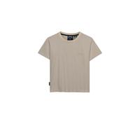 T-Shirt SUPERDRY "ESSENTIAL LOGO STR FITTED TEE", Damen, Gr. M, desert bone sanftes weiß stripe, Single Jersey, Obermaterial: 100% Baumwolle, gestreift, slim fit normal, Rundhals, Shirts T-Shirt, ange