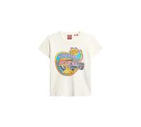 Superdry Damen Figurbetontes T-Shirt mit neonfarbener Motorrad-Grafik Cremefarben Strukturiert 34