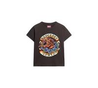 Superdry Damen Figurbetontes Tattoo-T-Shirt mit Strassbesatz Karbon Schwarz 38