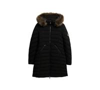 Superdry Damen Fuji Kunstfell-Kapuzenjacke in mittlerer Länge Schwarz 44