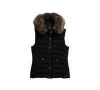 Superdry Damen Fuji Weste mit Kapuze aus Kunstfell Schwarz 38