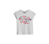 Superdry Damen Geblümtes T-Shirt mit Schriftzug und Flügelärmeln Flocken Grau Meliert 42