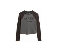 Superdry Damen Geripptes Athletic Essentials Langarmshirt in schmaler Passform Schiefergrau Meliert/Bisonschwarz 38-40