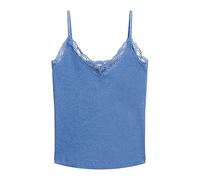 Superdry Damen Geripptes Essential Trägertop mit Spitze aus Bio-Baumwolle Blassrosa Blau Meliert S/M