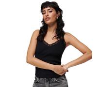 Superdry Damen Geripptes Essential Trägertop mit Spitze aus Bio-Baumwolle Schwarz XS/S
